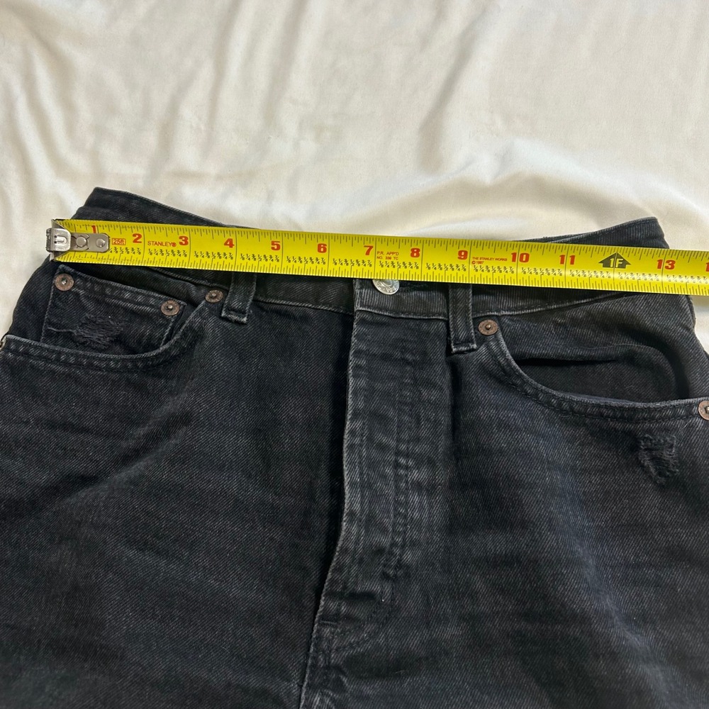 Zara High Waisted Straight Leg Jeans Washed Black Raw Hem Button Fly Size 4 - Picture 3 of 8